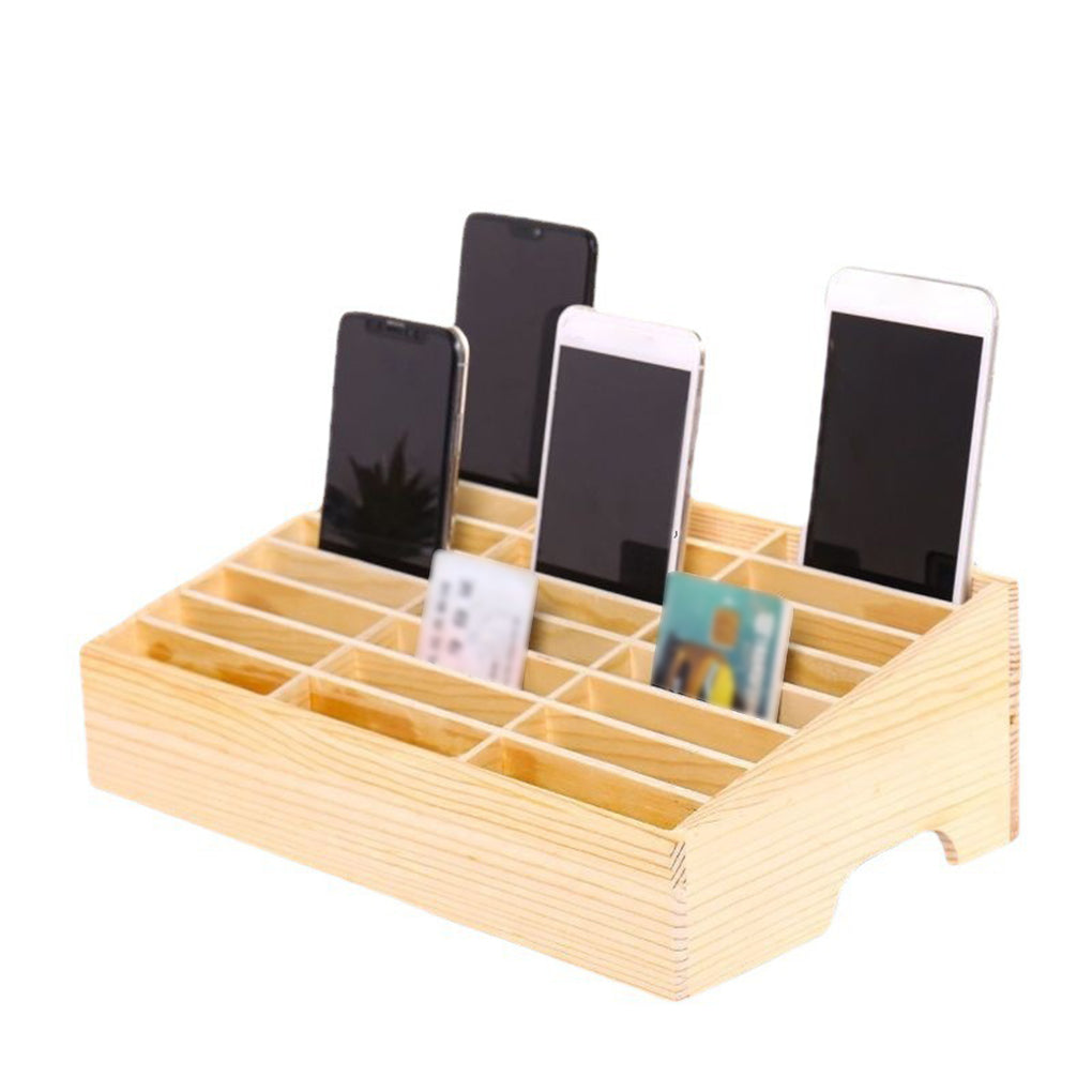 24-Cell Simple Mobile Phone Storage Box, Wooden Multi-Grid Organizer for Office, Classroom Conference Rooms