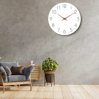 Silent Non Ticking Wall Clock, Battery Operated Wooden White Modern Minimalist Hanging Wood Wall Clocks