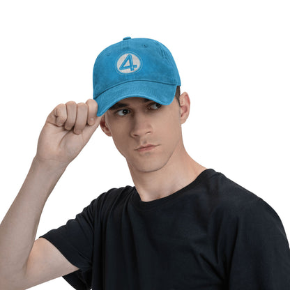 Vintage Fantastic Four 4 Symbol Baseball Cap, Unisex Distressed Denim Washed, Outdoor Adjustable Summer Headwear Hat Cap