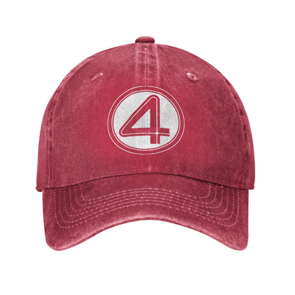 Vintage Fantastic Four 4 Symbol Baseball Cap, Unisex Distressed Denim Washed, Outdoor Adjustable Summer Headwear Hat Cap