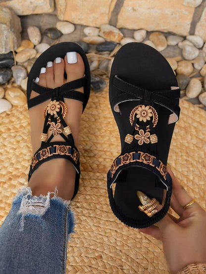 Boho Bliss RoundToe Flat Sandals  Casual Summer Bohemian Sandals 1