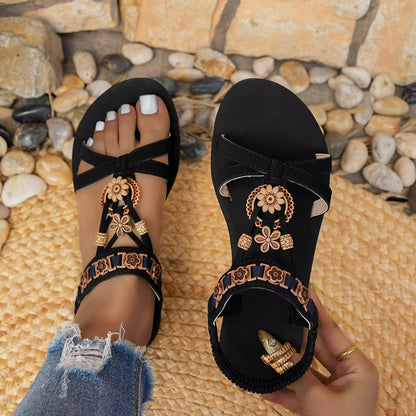 Boho Bliss RoundToe Flat Sandals  Casual Summer Bohemian Sandals 5
