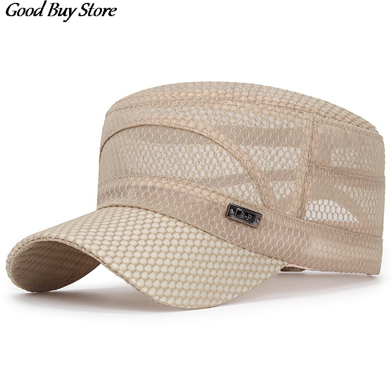 Breathable Full Mesh Visors Cap Men Outdoor Training Snapback Hats, Summer Casual Flat Caps, Lightweight Sun Hat Sports
