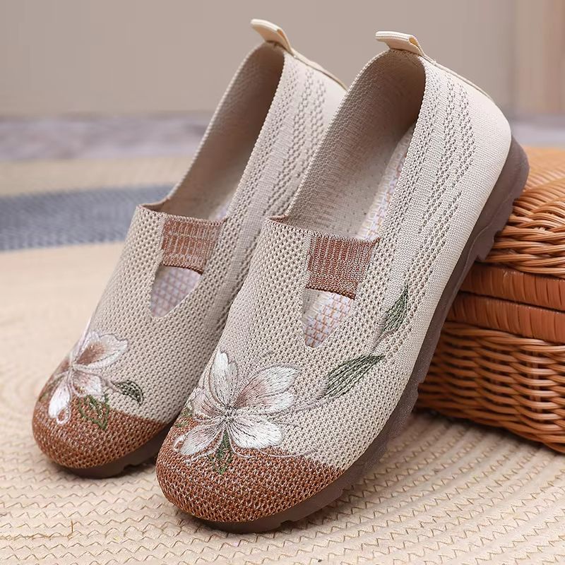 BreezeStep Embroidered Mesh Flats  Breathable Summer AntiSlip Walking Shoes For Women 1