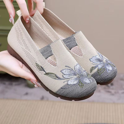 BreezeStep Embroidered Mesh Flats  Breathable Summer AntiSlip Walking Shoes For Women 2