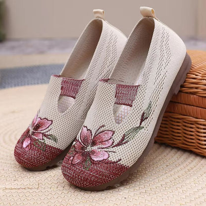 BreezeStep Embroidered Mesh Flats  Breathable Summer AntiSlip Walking Shoes For Women 5