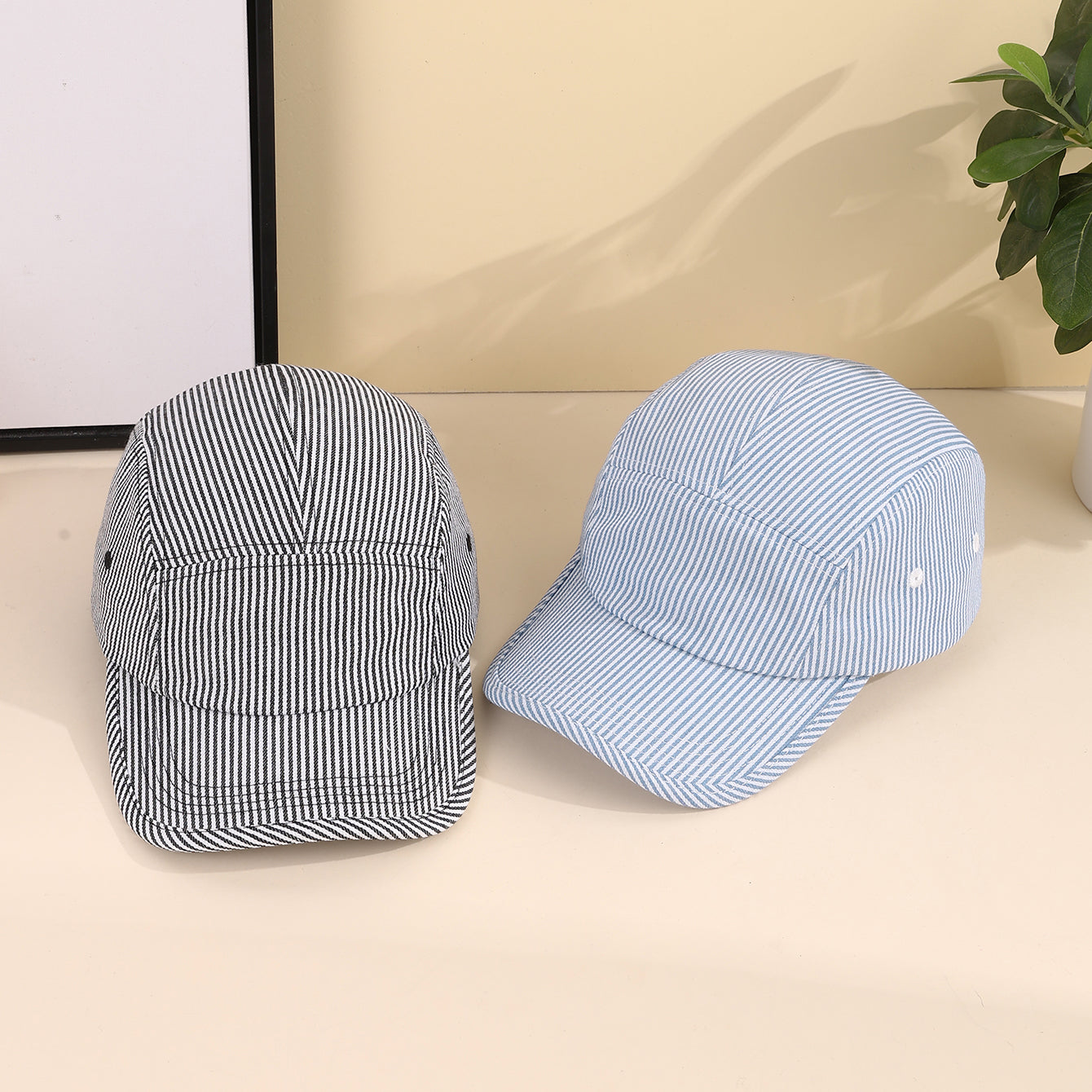 Korean Minimalist Striped Baseball Cap, Streetwear Hip Hop Flat Brim Hat, Unisex Couple Style Adjustable Fashion Cap