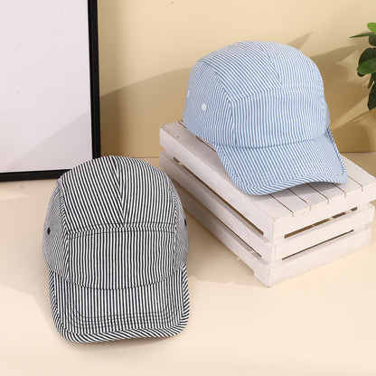 Korean Minimalist Striped Baseball Cap, Streetwear Hip Hop Flat Brim Hat, Unisex Couple Style Adjustable Fashion Cap