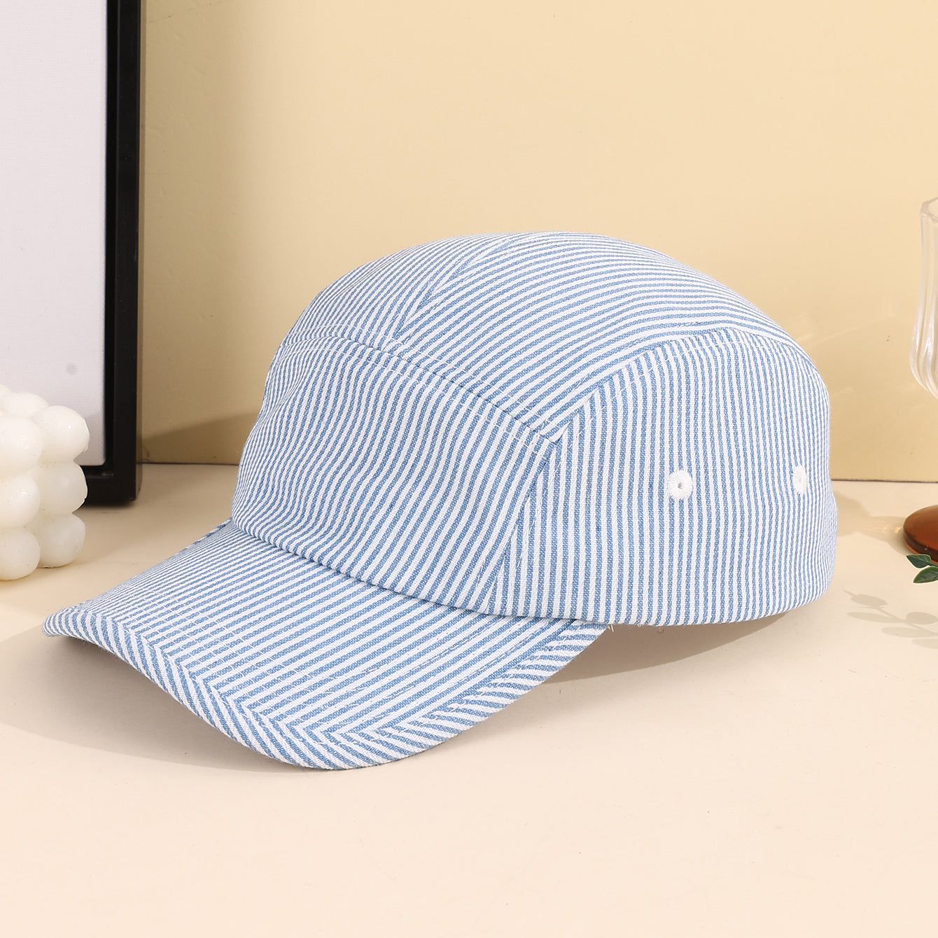 Korean Minimalist Striped Baseball Cap, Streetwear Hip Hop Flat Brim Hat, Unisex Couple Style Adjustable Fashion Cap
