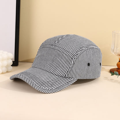 Korean Minimalist Striped Baseball Cap, Streetwear Hip Hop Flat Brim Hat, Unisex Couple Style Adjustable Fashion Cap