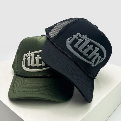 Unisex Color Block Filthy Letters Baseball Hat, Breathable Sunshade Trucker Cap, Versatile Mesh Streetwear Style