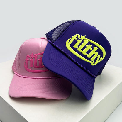Unisex Color Block Filthy Letters Baseball Hat, Breathable Sunshade Trucker Cap, Versatile Mesh Streetwear Style
