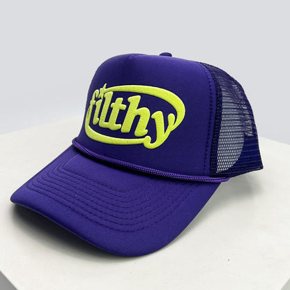 Unisex Color Block Filthy Letters Baseball Hat, Breathable Sunshade Trucker Cap, Versatile Mesh Streetwear Style