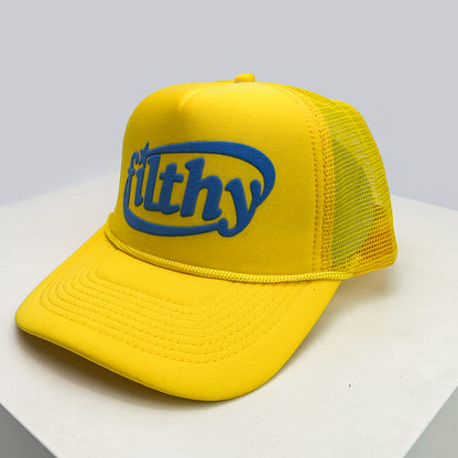 Unisex Color Block Filthy Letters Baseball Hat, Breathable Sunshade Trucker Cap, Versatile Mesh Streetwear Style