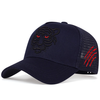 Mens Summer Tiger Head Hat Breathable Big Head Purse Seine Hat, High Top Embroidered Baseball Cap, Sun Protection Shade