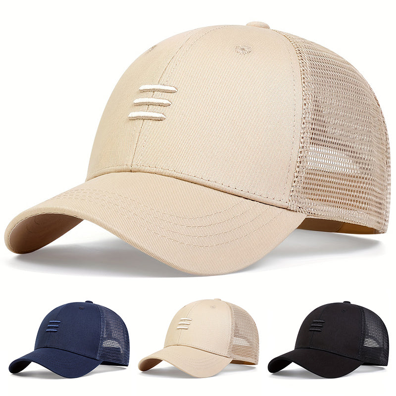 Unisex Three Embroidery Baseball Net Caps, Spring and Summer Outdoor Adjustable Casual Hats, Sunscreen Hat Golf Cap