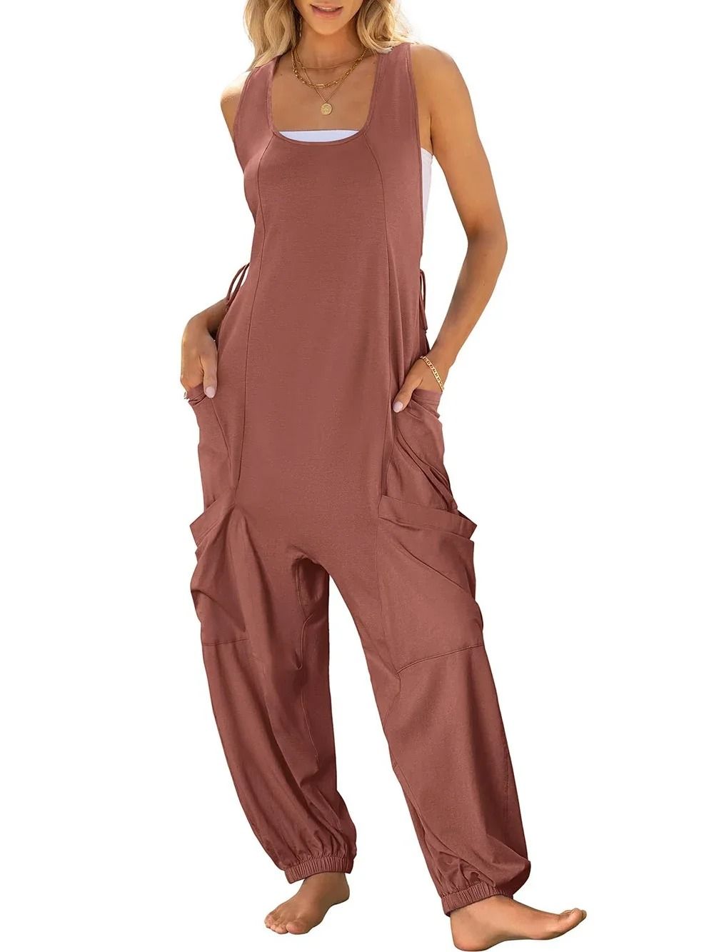 Casual Sleeveless Loose Harem Jumpsuit With Wide Leg Trousers 9
