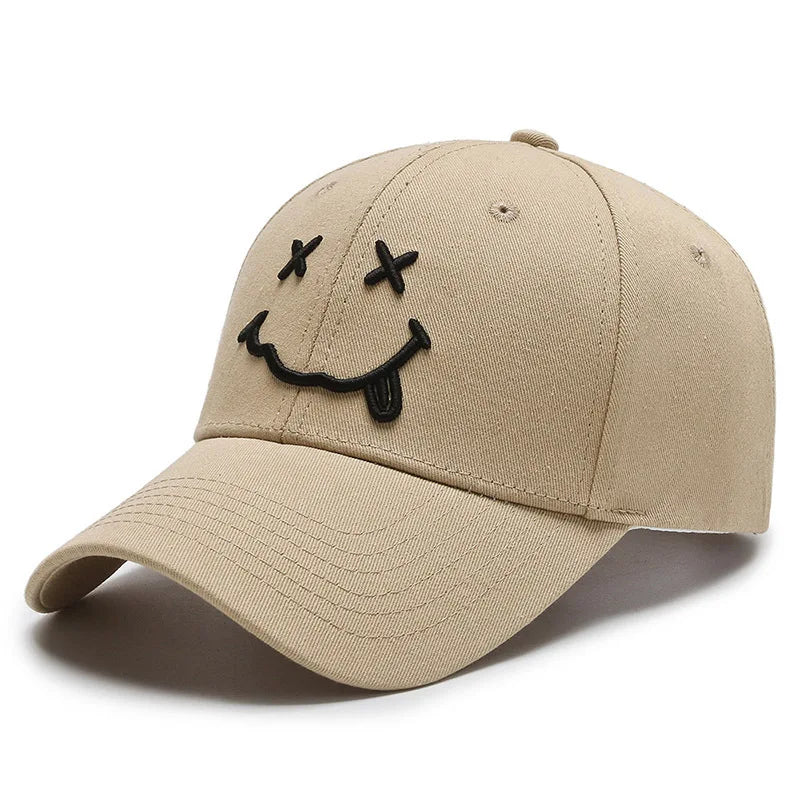 Black Cotton Adjustable Snapback, Women Smile Face Embroidery Baseball Caps, Funny Hip Hop Cap Autumn Dad Hats