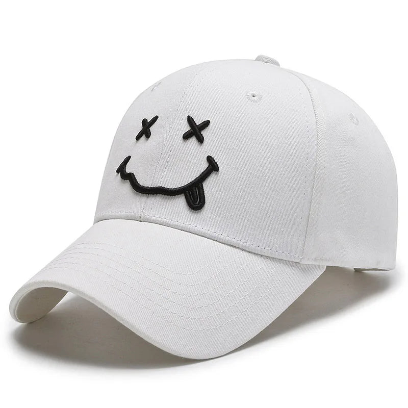 Black Cotton Adjustable Snapback, Women Smile Face Embroidery Baseball Caps, Funny Hip Hop Cap Autumn Dad Hats