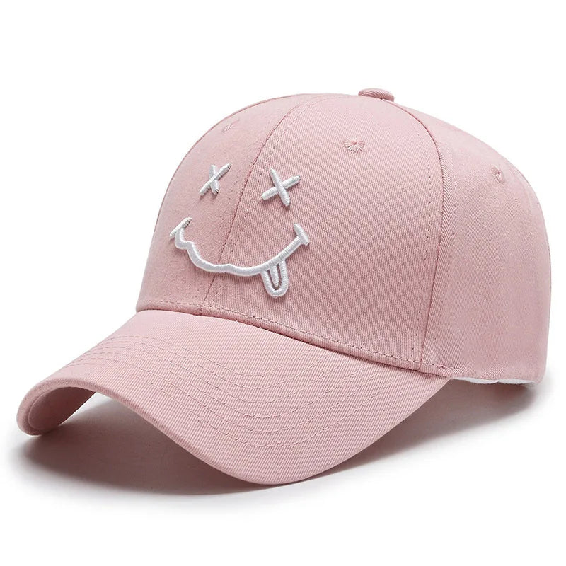 Black Cotton Adjustable Snapback, Women Smile Face Embroidery Baseball Caps, Funny Hip Hop Cap Autumn Dad Hats