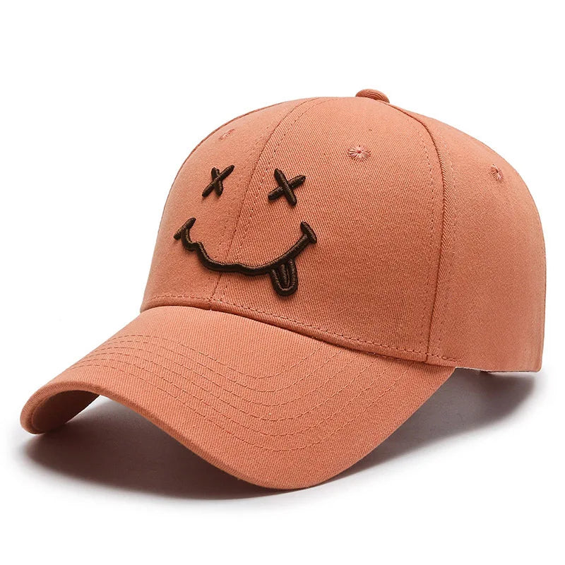 Black Cotton Adjustable Snapback, Women Smile Face Embroidery Baseball Caps, Funny Hip Hop Cap Autumn Dad Hats