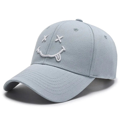 Black Cotton Adjustable Snapback, Women Smile Face Embroidery Baseball Caps, Funny Hip Hop Cap Autumn Dad Hats