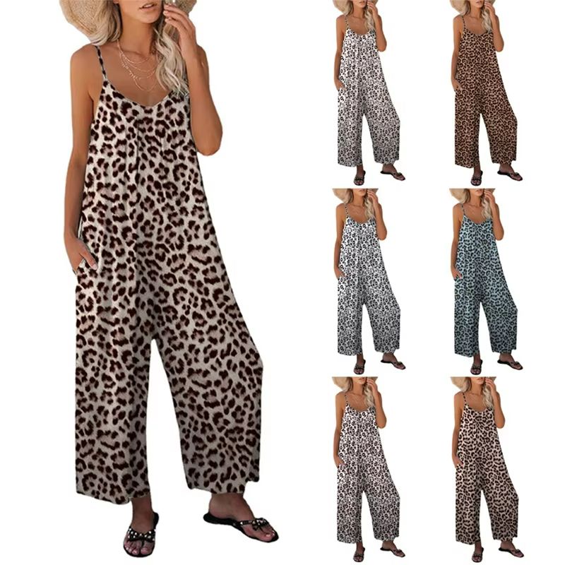 Leopard Print Loose-Fit Strap Jumpsuit – Women's Casual Summer Jumpsuit