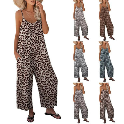 Leopard Print Loose-Fit Strap Jumpsuit – Women's Casual Summer Jumpsuit
