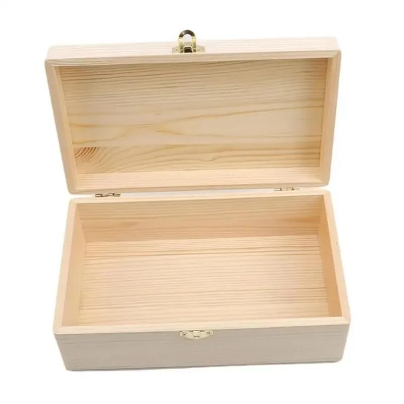 Handmade Solid Wood Jewelry Case, Rectangular Flip Top Wooden Storage Box, Crafted Gift for Keepsakes, Treasures