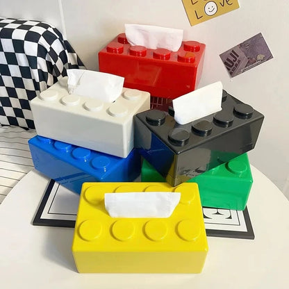 Creative Cartoon Building Block Tissue Box, High Aesthetic Value Household Napkin Paper Drawer Storage Box for Home