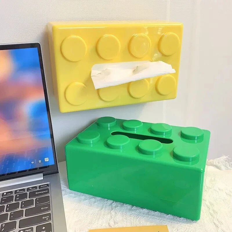 Creative Cartoon Building Block Tissue Box, High Aesthetic Value Household Napkin Paper Drawer Storage Box for Home