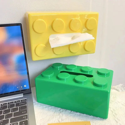 Creative Cartoon Building Block Tissue Box, High Aesthetic Value Household Napkin Paper Drawer Storage Box for Home