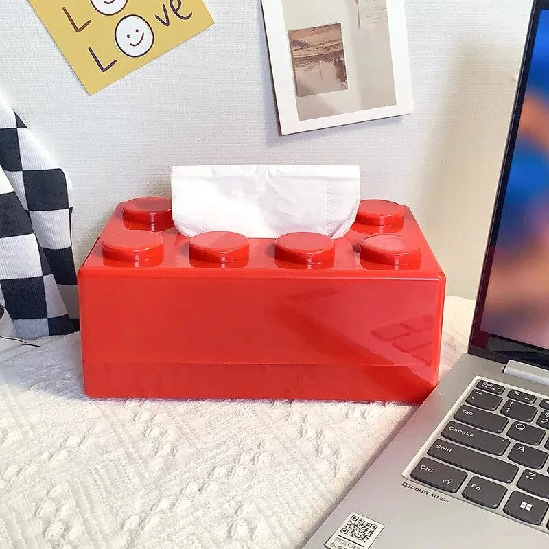 Creative Cartoon Building Block Tissue Box, High Aesthetic Value Household Napkin Paper Drawer Storage Box for Home