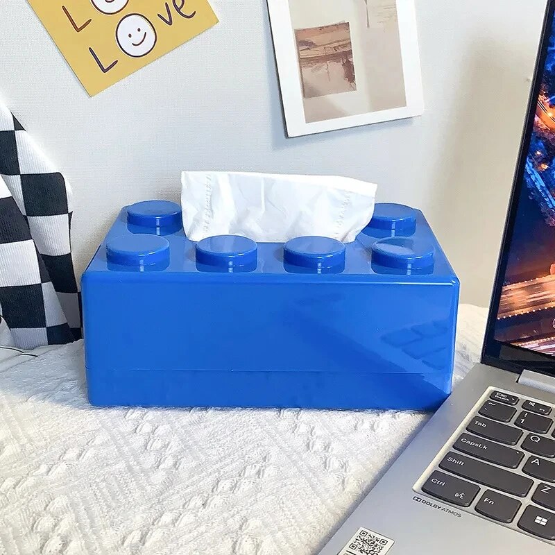 Creative Cartoon Building Block Tissue Box, High Aesthetic Value Household Napkin Paper Drawer Storage Box for Home