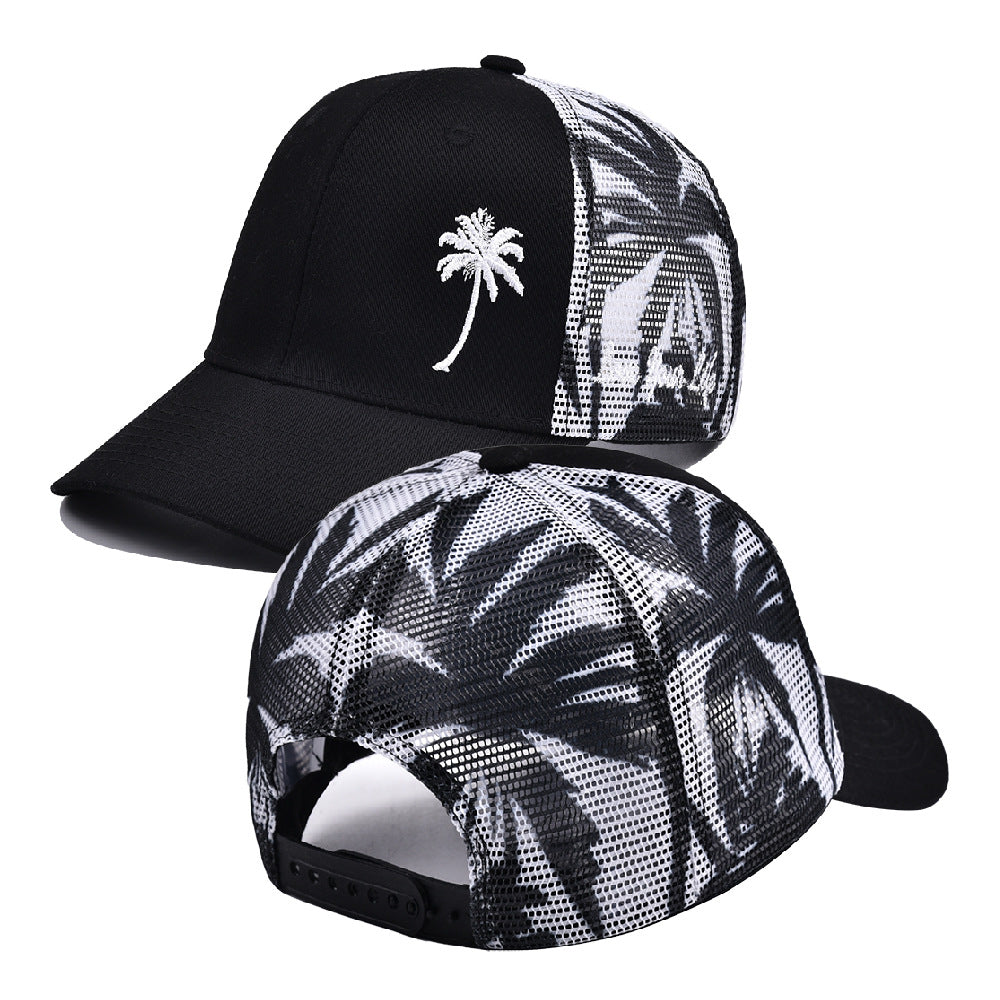 Coconut Tree Pattern Outdoor Summer Trucker Hat, Unisex Adjustable Baseball Cap, Streetwear Snapback for Men and Women