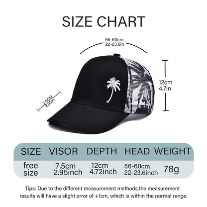 Coconut Tree Pattern Outdoor Summer Trucker Hat, Unisex Adjustable Baseball Cap, Streetwear Snapback for Men and Women