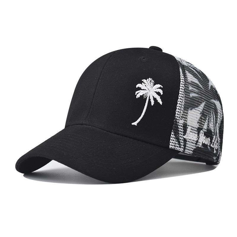 Coconut Tree Pattern Outdoor Summer Trucker Hat, Unisex Adjustable Baseball Cap, Streetwear Snapback for Men and Women