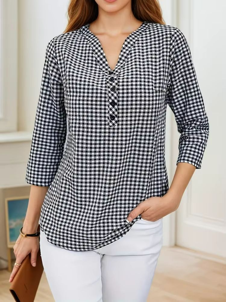 Curvy Confidence Plaid VNeck Blouse  Plus Size Spring  Fall Essential 7