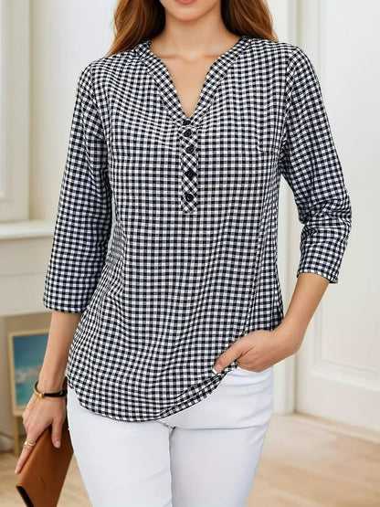 Curvy Confidence Plaid VNeck Blouse  Plus Size Spring  Fall Essential 7