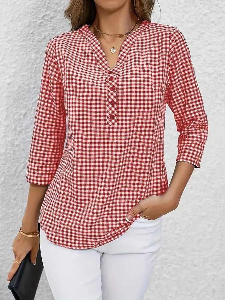 Curvy Confidence Plaid VNeck Blouse  Plus Size Spring  Fall Essential 8