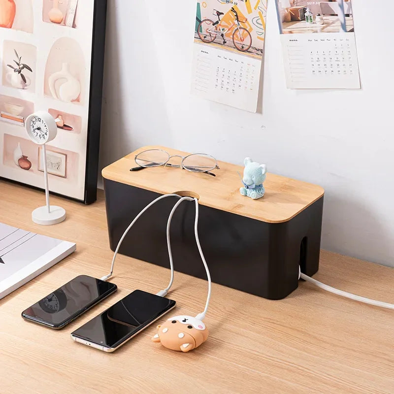 Wooden Cable Storage Box, Dustproof Power Line Organizer, Charger Socket, Wire Case, Home Cable Winder, Storage Case