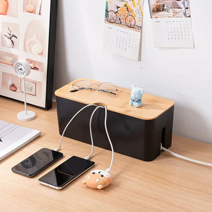Wooden Cable Storage Box, Dustproof Power Line Organizer, Charger Socket, Wire Case, Home Cable Winder, Storage Case