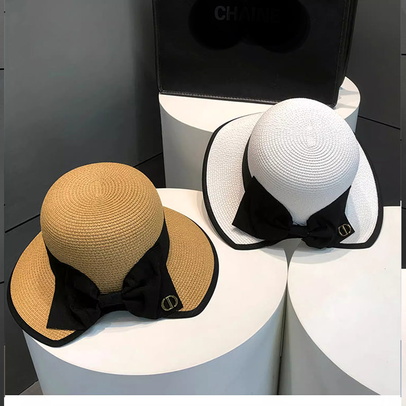 Women Summer Straw Hat Top Panama Hat Korean Style Large Brim Sun Protection Cap, Versatile Beach Hat Fascinator