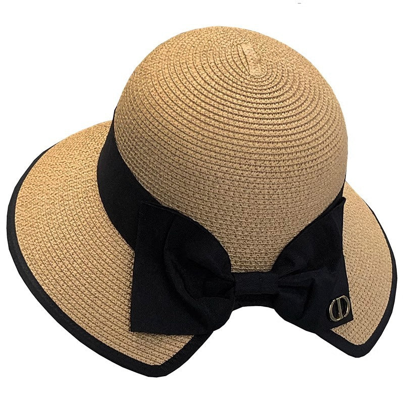 Women Summer Straw Hat Top Panama Hat Korean Style Large Brim Sun Protection Cap, Versatile Beach Hat Fascinator