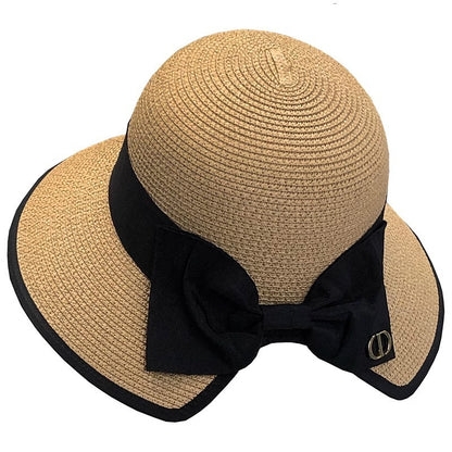 Women Summer Straw Hat Top Panama Hat Korean Style Large Brim Sun Protection Cap, Versatile Beach Hat Fascinator