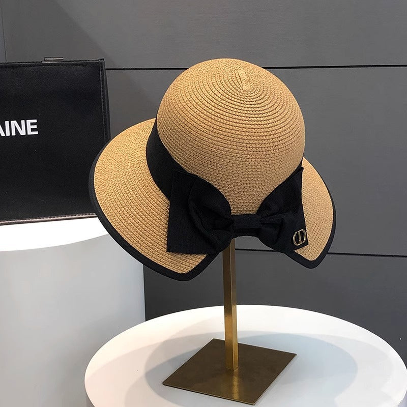 Women Summer Straw Hat Top Panama Hat Korean Style Large Brim Sun Protection Cap, Versatile Beach Hat Fascinator