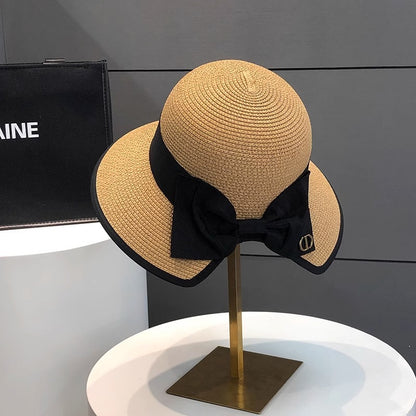 Women Summer Straw Hat Top Panama Hat Korean Style Large Brim Sun Protection Cap, Versatile Beach Hat Fascinator