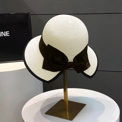 Women Summer Straw Hat Top Panama Hat Korean Style Large Brim Sun Protection Cap, Versatile Beach Hat Fascinator
