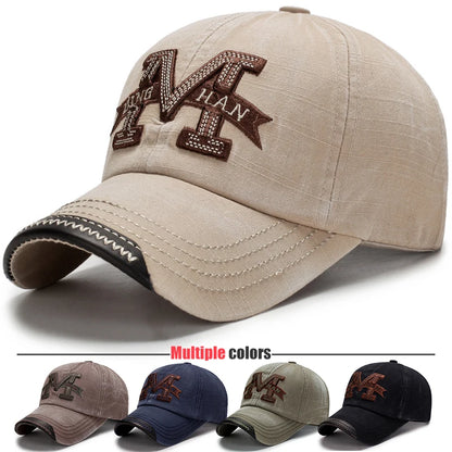 Mens Casual Old Baseball Caps, Spring and Autumn Washed Hats, Outdoor Embroidered Sun Hats for Hiking and Fishing