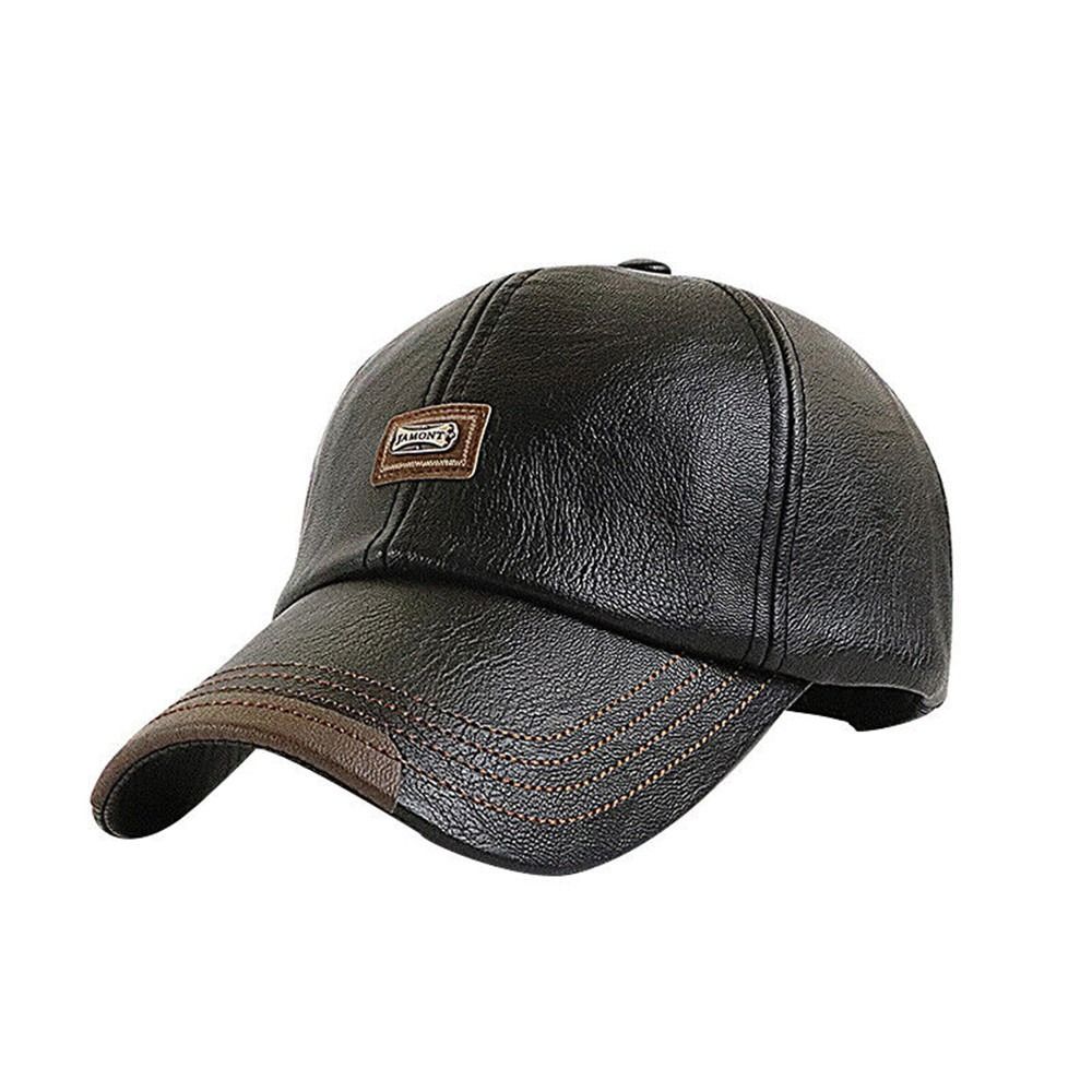 Fashion Casual Men Hats Baseball Caps Leather Outing Cap, Adjustable Winter Warm Hat for Everyday Wear